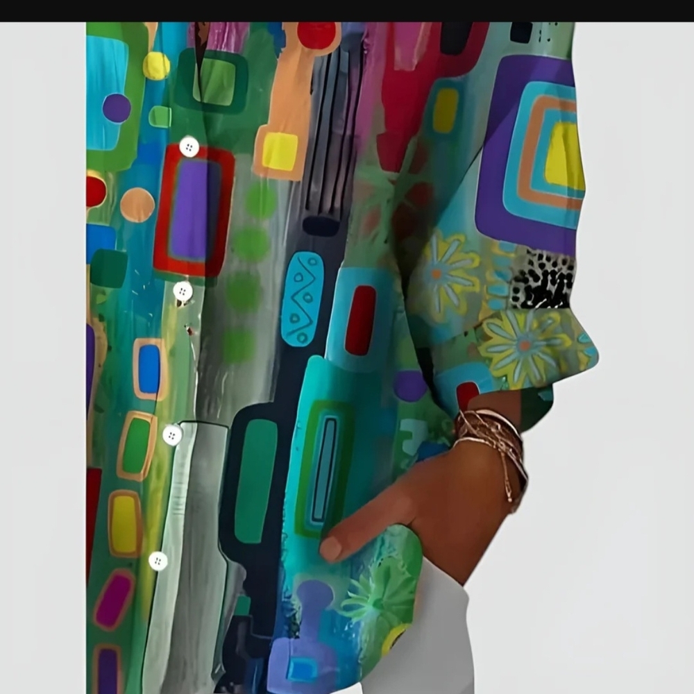 New Abstract Multicolor Button-Down Shirt - Women - Picture 3 of 6